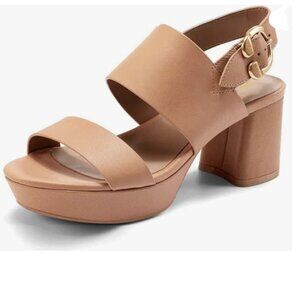 FOWT Light Brown Open Toe Platfrom Sandals Chunky Heel Slingbacks Buckle Shoes